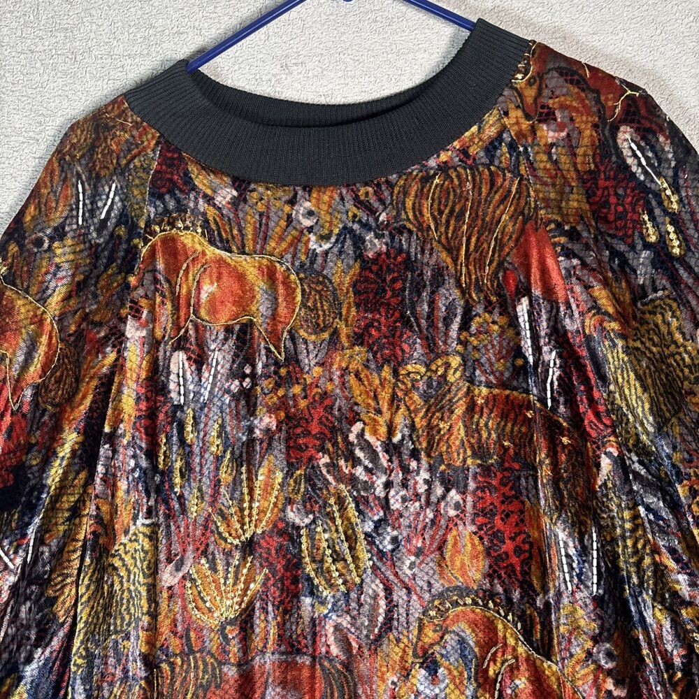 VNTG Judith Ann Creations Sweater Women's Size 2X Lined Rayon Artsy Horse Farm - Picture 5 of 16